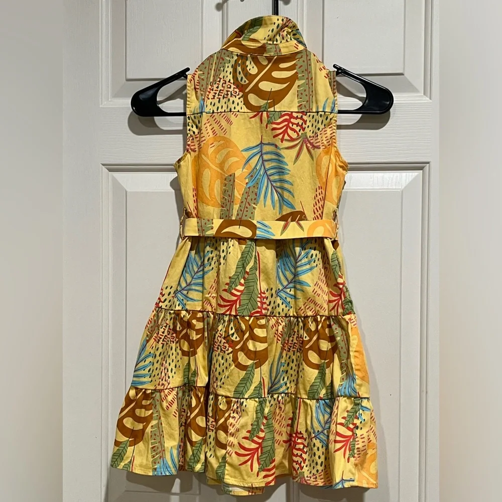 Forever 21 Kids Yellow and Teal Tropical Print Dress GIRLS SIZE 9/10